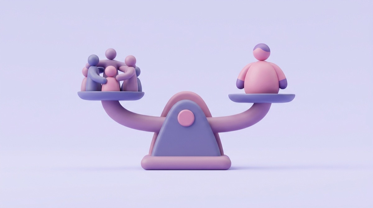 Illustration : une balance comparant une équipe de plusieurs personnes d'un côté et un expert seul de l'autre.