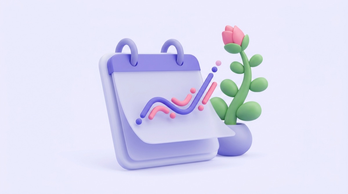 Illustration : calendrier dont la courbe progresse mois après mois, plante qui grandit à côté