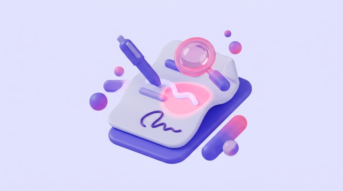 Illustration : un contrat signé posé sur un bureau, avec un stylo et une loupe qui met en évidence une clause importante, symbolisant la lecture attentive d un contrat SEO.