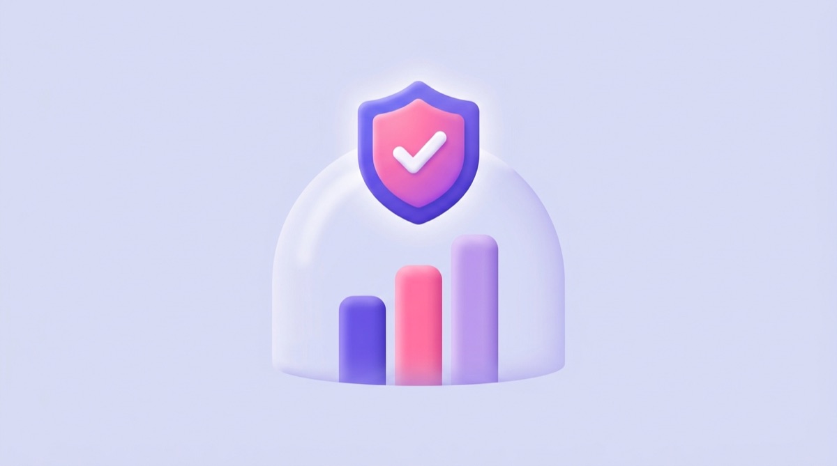 Illustration : un bouclier marqué d'une coche protégeant un graphique de croissance, symbolisant une garantie de résultats en SEO.