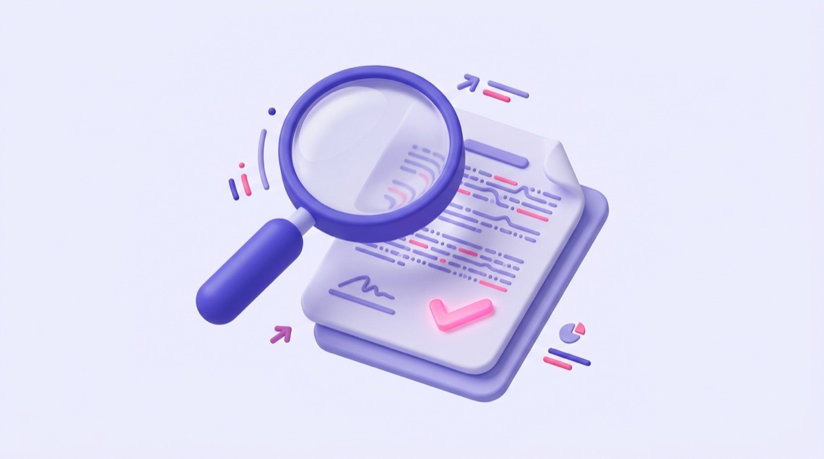 Illustration : une loupe examinant un contrat et ses petites lignes, symbolisant la vérification des clauses d'une garantie SEO.