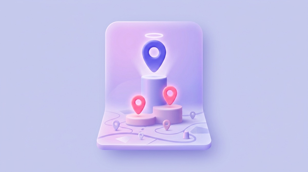 Illustration : trois repères de carte lumineux disposés en podium sur une carte stylisée, le premier placé tout en haut