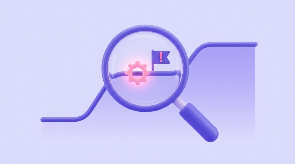 Illustration : loupe examinant une courbe de trafic plate pour en diagnostiquer les causes