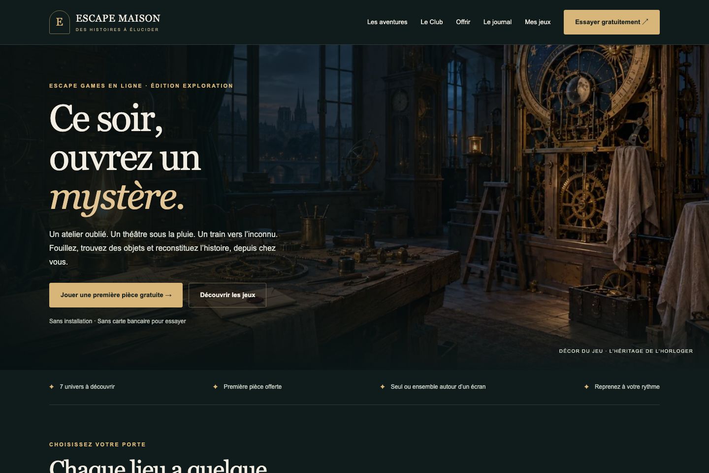 Aperçu du site Escape Maison